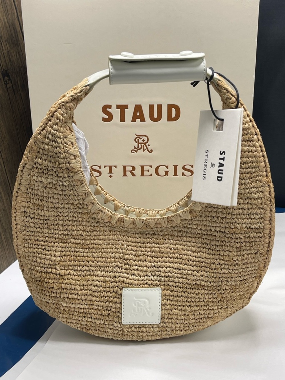 $395 STAUD for St. Regis Chic Moon Tote Bag Natural/Paper NWT - Picture 5 of 16